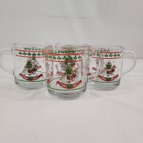 Anchor Hocking Christmas Memories Holly Rocking Horse Drink Glasses - Set of 4 - Picture 14 of 16